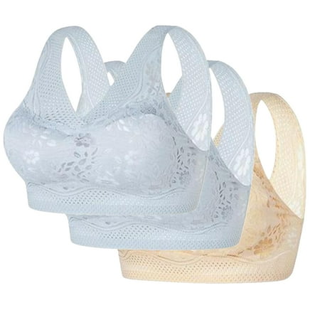 3 pcs Lace Everyday Bra Women Full Figure Wireless Bras Full Coverage Embroidery Brassiere Breathable Underwear No Underwire Minimizer Bra Underwear Comfy Push Up Bralettes