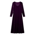 thumbnail image 5 of Women Fall Winter Velvet Round Neck Maxi Dress Long Sleeve Loose Solid Chic Elegant Casual Everyday Purple XL(XL), 5 of 5