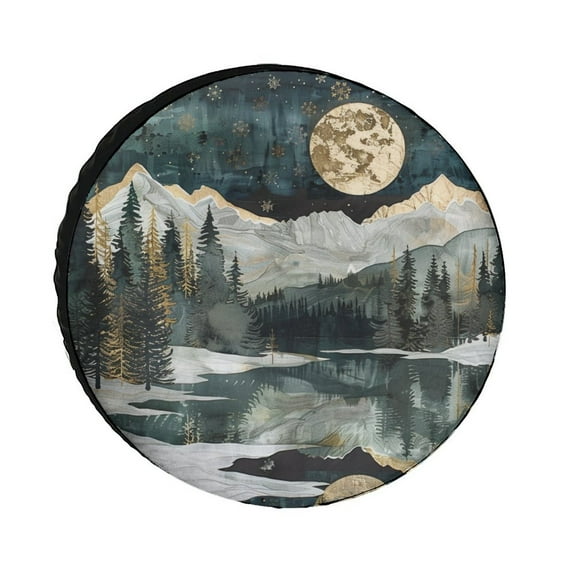 A Serene Mountain Landscape Under The Moonlight Spare Tire Cover Nature Landscape Watercolor Boho Mountains Wheel Protectors Weatherproof for Camper Truck Travel Trailer 12 Inch