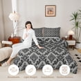 thumbnail image 3 of jejeloiu Bold Damask Queen Comforter Set,Retro Print Comforter Sets Queen For Adults,Black Gray,Black Reversible,3-Piece,1 Comforter and 2 Pillowcases, 3 of 7