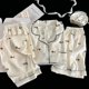 thumbnail image 1 of Ropa de dormir de algodón de nube para mujer, ropa de hogar de manga corta con cuello vuelto, conjunto de tres piezas, traje de regreso a casa dulce de verano, 1 of 5