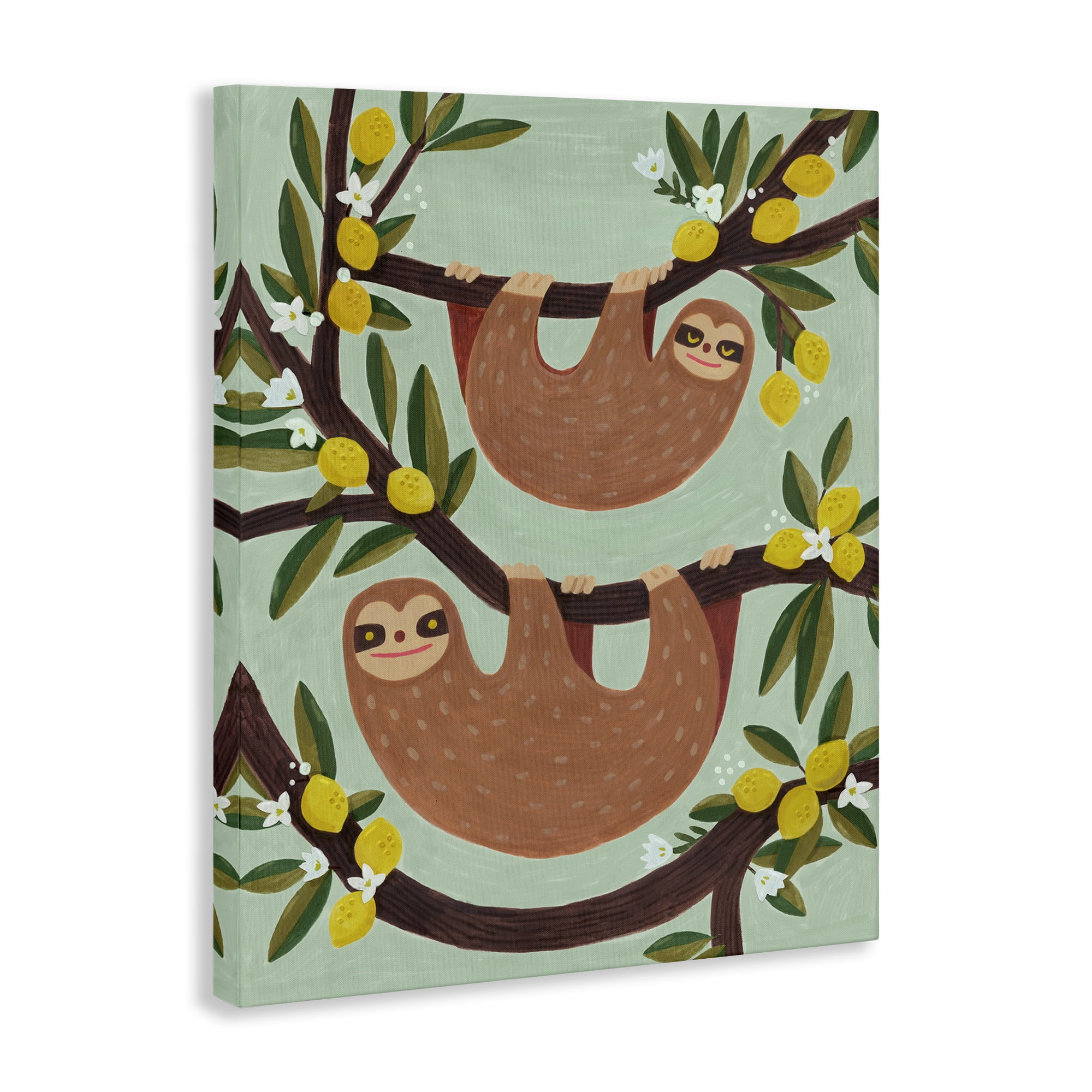 Stupell Industries Sloths on Lemon Tree Branches Animals Painting Wrapped Canvas Art Print Wall Art, 16 x 20