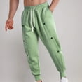 thumbnail image 1 of Pantalones largos para hombre, de color liso, a la moda, con cintura gruesa, botones informales, deportivos, de algodón, 1 of 5
