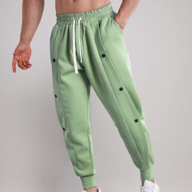 Pantalones largos para hombre, de color liso, a la moda, con cintura gruesa, botones informales, deportivos, de algodón