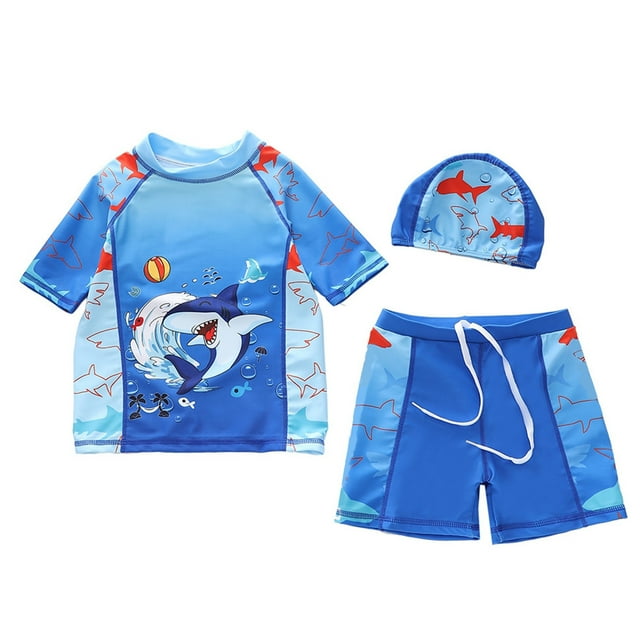 MIASHUI Boys 2 Piece Rash Guard Swim Set With Matching Trunks And Protective Swim Cap For Youth Swimming Pool And Beach Activities Red,3-4Years