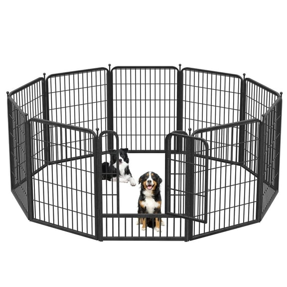 Jhsomdr Dog Playpen Dog Fence Outdoor, 32" Height Metal Dog Pen 10 Panels Puppy Playpen with Doors Indoor Pet Fence Exercise Pen for RV, Camping, Garden