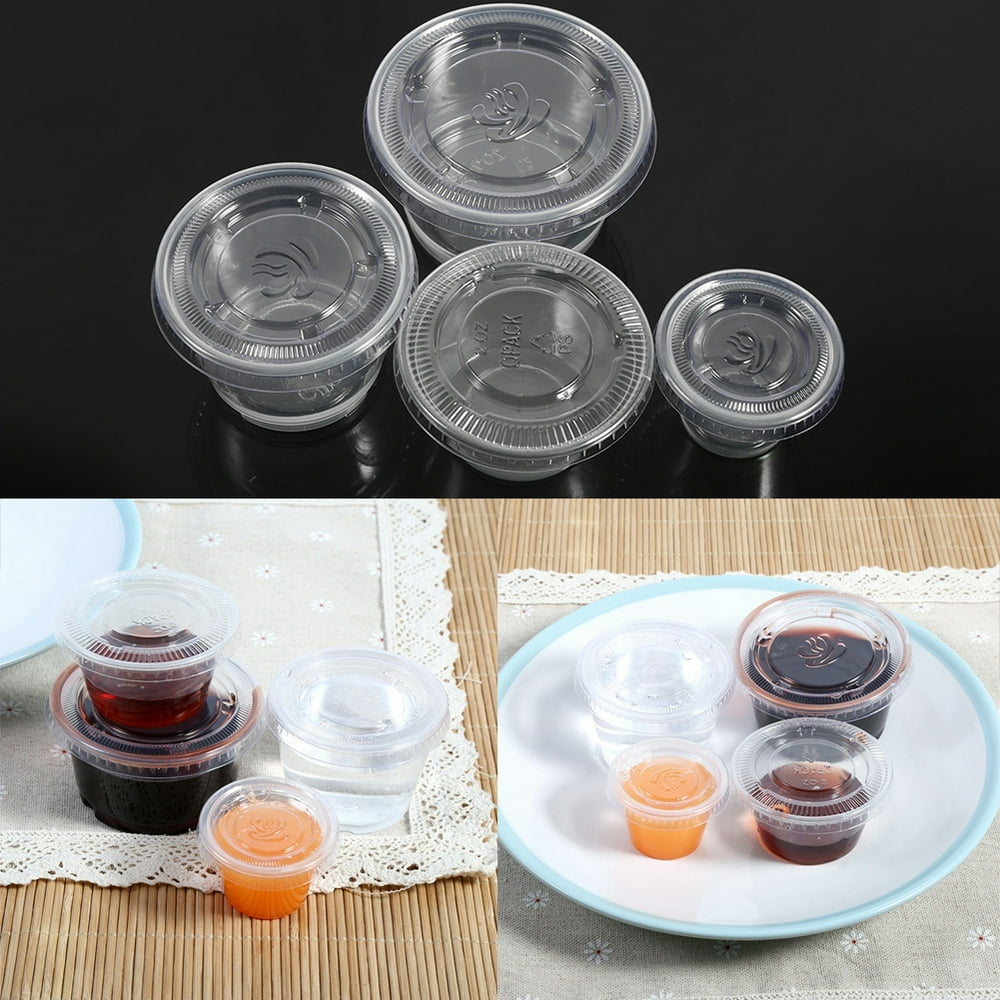OTVIAP 50Pcs Disposable Plastic Condiment Sauce Cup Clear Chili Sauce