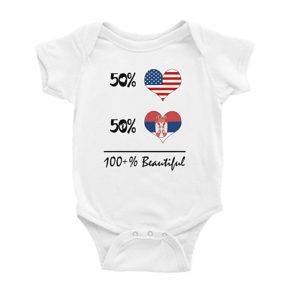 50% Serbian + 50% American = 100+% Beautiful Funny Baby Bodysuit For Boy Girl