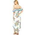 thumbnail image 3 of A. Calin Womens Juniors Off Shoulder Summer Floral Hi-Low Midi Dress (Ivory, Small), 3 of 4