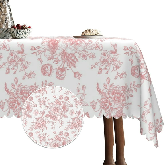 Pink Tablecloth for Rectangle Tables,Floral Linen Table Cloth,Table Cover for Dining Kitchen Decor Party Banquet,60x84