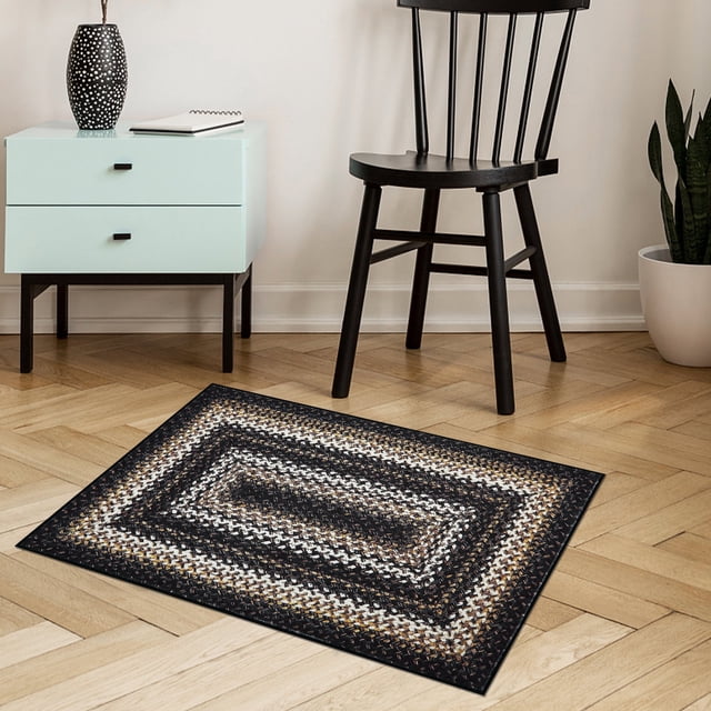Garvee 2x3 Small Entryway Rug Braided Printed Doormat Washable Boho Door Mat Farmhouse Rustic Geometric Rug for Laundry Kitchen, Black