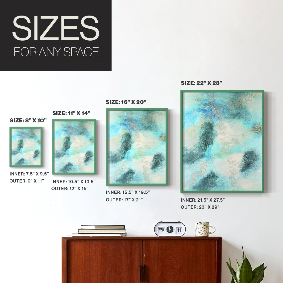 Blue Shift II Framed Print in Green Solid Wood Framed Print No Nail Hanging