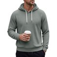 thumbnail image 6 of Ozmmyan Plus Size Mens Waffle Knit Hooded Long Sleeve Relaxed Fit Casual Pullover Hoodie Fall Winter, 6 of 8
