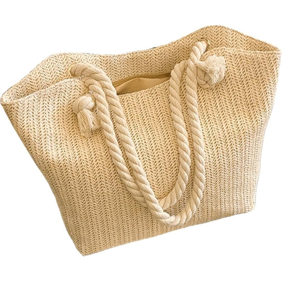 Kukuzhu Straw Beach Tote Bag, Summer Woven Shoulder Handbag, Rope Handle Purse for Vacation Travel Shopping