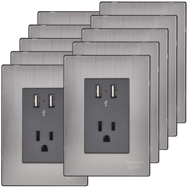 Placa Contacto de Pared Inoxium2U1COxford 10Pzas USBx2/Contacto 110/125-250VCA 15A 50/60Hz 5VDC 2.1A Plateado/Oxford Ace