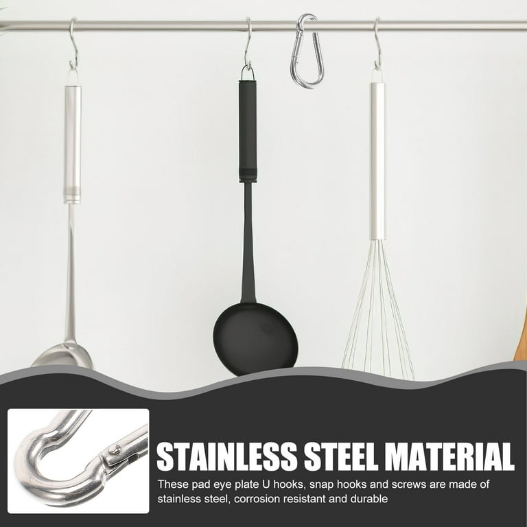 1 Set Stainless Steel Heavy Duty Pad Eye Plate U Hook Snap Hooks Screws  Ceiling Hooks 