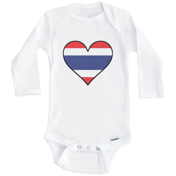 Thai Flag Baby Bodysuit - Cute Thai Flag Heart - Thailand Baby Bodysuit (Long Sleeve), 3-6 Months White