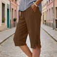 thumbnail image 4 of BUIGTTKLOP Bermuda Shorts for Women Eyelet Knee Length Elastic Waisted Summer Casual Side Split Beach Shorts with Pockets, 4 of 6