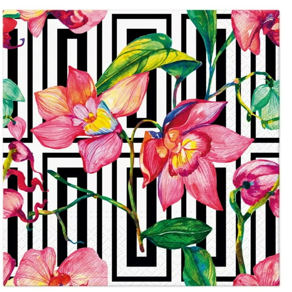 Flowers Paper Luncheon Decoupage Napkins Design Decorated Orchids, 20/Pack