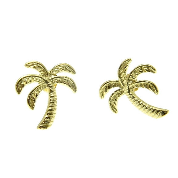 Yellow gold plated on 925 Sterling silver Hawaiian palm tree stud post earrings 11.30mm