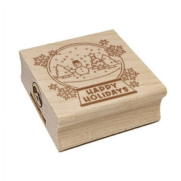 Happy Holidays Snow Globe Christmas Snowman Square Rubber Stamp Stamping Scrapbooking Crafting - Small 1.25in