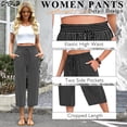 thumbnail image 4 of VDJ Womens Dress Pants Ruffle Elastic Waist Drawstring Flowy Capris Pants Striped Printed Business Work Straight Pants Size XL, 4 of 8