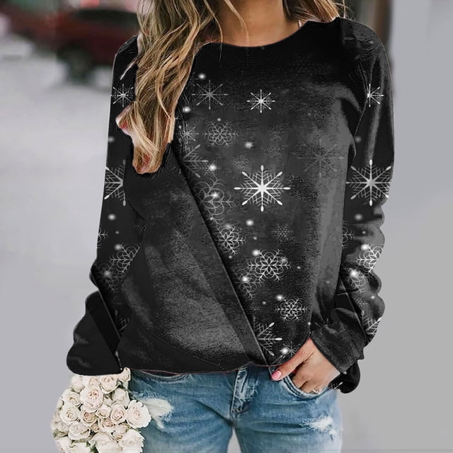 Hoodies Pull à Col Rond à Manches Longues de Christmas Mode Femmes Confortable Sweat-Shirt Hoodies Pull sur Clearance