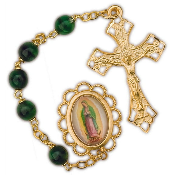 Women's Our Lady of Guadalupe Medium Gren Catholic Rosary Beads, Crystal beads