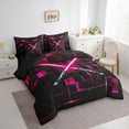 thumbnail image 3 of Erosebridal 3D Lightsaber Games Bedding Full Size,Neon Lights Comforter Sets with Sheets,Pink Geometry Gradient Grid Bedding Sets Full Size,Breathable Room Decor Reversible,7pcs, 3 of 6