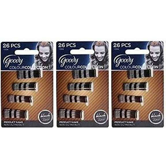 Goody Colour Collection Mini Bobby Pins Metallic - Color: Black- 3 Packs of 26 Count = 78