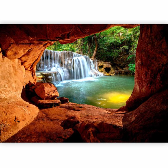 artgeist Wall Mural Waterfall 98x69 in - XXL Non-Woven Wallpaper Fleece Wall Decor Photo Print Picture Image Design Home Cave Rocks View c-C-0141-a-a