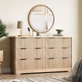 thumbnail image 1 of Fluted Dresser with 6 Drawer, Modern Dressers for Bedroom with Wood Top, Sturdy Wooden Dresser & TV Stand, Clothes Storage for Living Room, Hallway, Natural Oak, 1 of 9