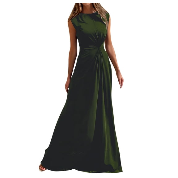 OSOLU Women Solid Color O-Neck Long Sleeve Patchwork Long Skirt Fashionable Comfortable Holiday Skirts