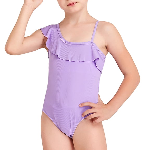 FASHOFT Girls One Piece Swimsuit Beach Poor Bathing Suits for Toddler Girl Solid Swimwear Purple 7-8 Years