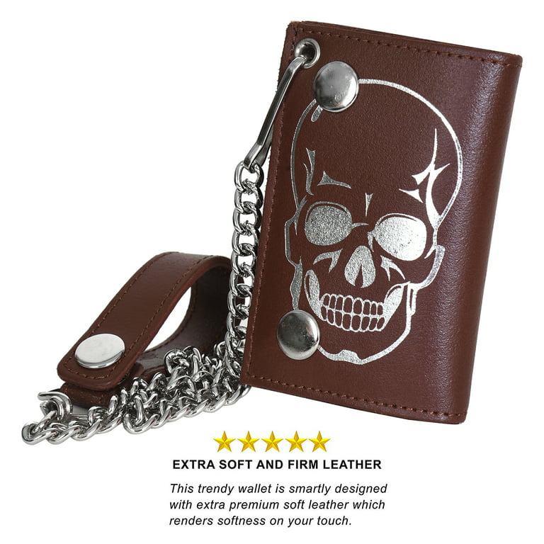 RAWHYD Biker Wallets for Men with Chain, Trifold Wallet, Brown Leather  Wallet