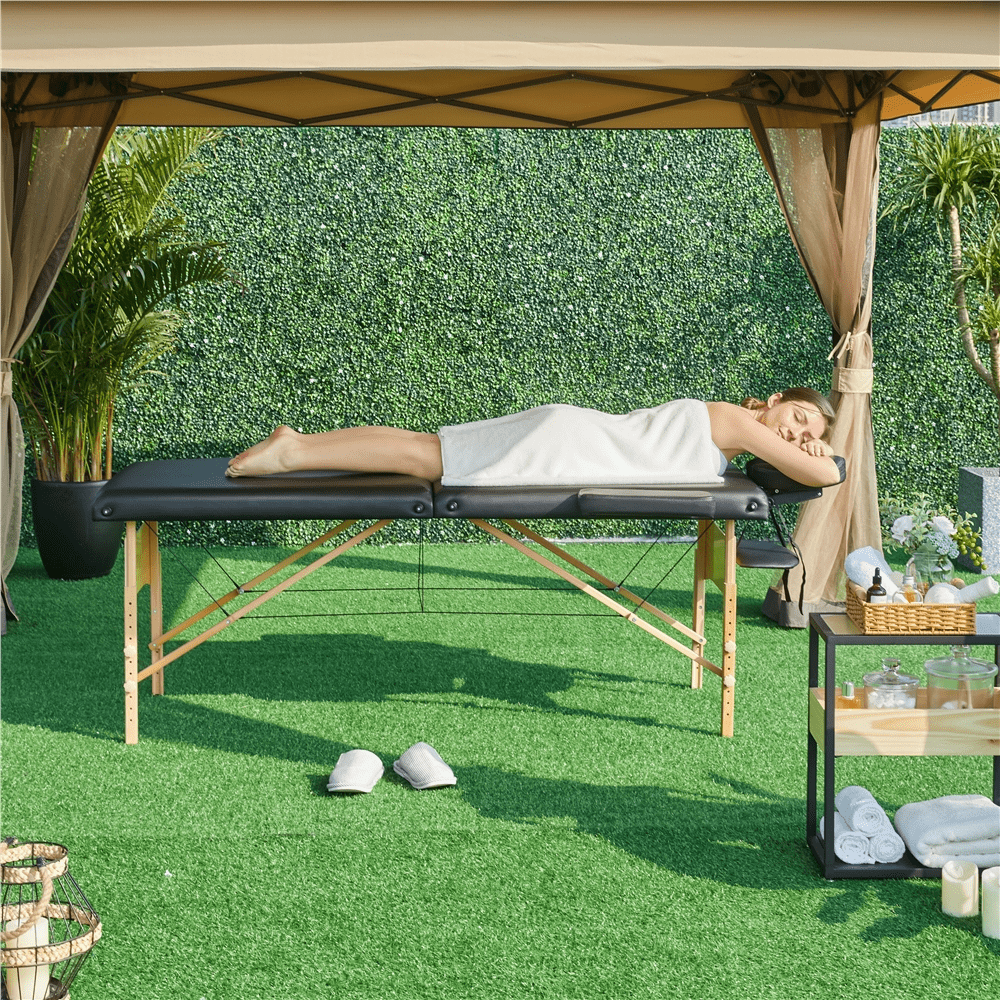 Alden Design 2-Fold Portable Massage Table with Carry Case Bag for Spa Treatments, Black
