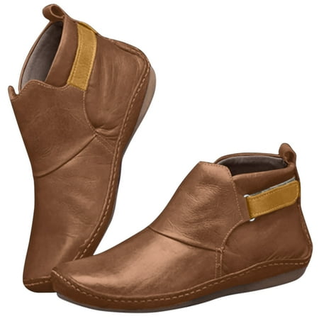 

TAIAOJING Women s Boots Flat Leather Comfortable Color Ankle Boots Casual Hook Loop Fashion Pure boots Winter Warm Shoes