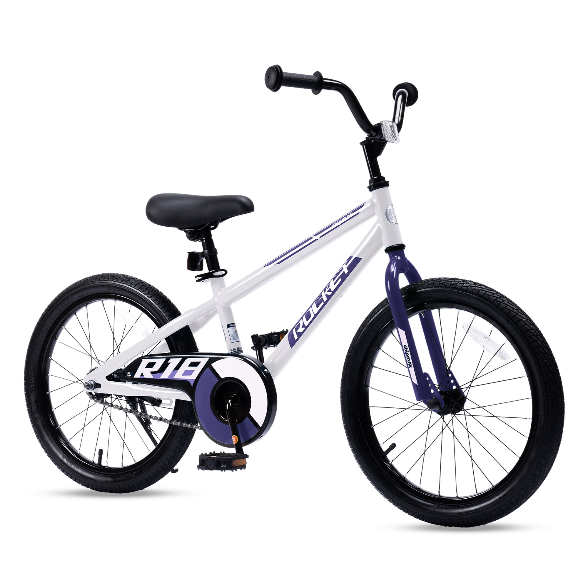 RoyalBaby Rocket 18 Kids Bicycle with Kickstand Ages 7-9 White