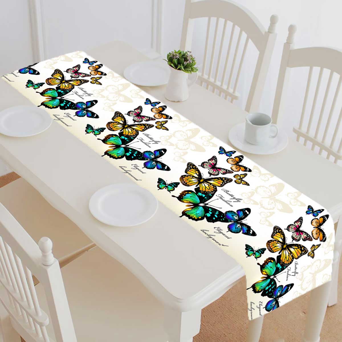 Multicolor 16 X 120 Ambesonne Spring Table Runner Dining Room Kitchen Rectangular Runner Meadow Blossoms Lily Hydrangea Carnation Rural Flora Fragrance Butterflies Pattern