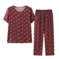 thumbnail image 2 of Sakmal Short Sleeve Top and Pants Pajama Sets for Women 2 Piece Floral Plus Size Cotton Pj Set ,Red,XXL, 2 of 5