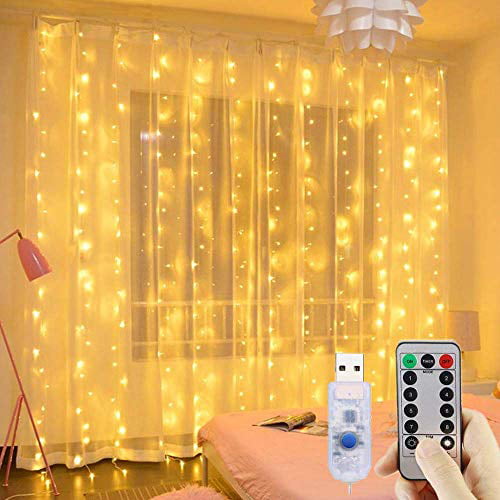 300 LED Pink Feather String Light Curtain 3m Copper Wire USB Charge+Remote SS881 