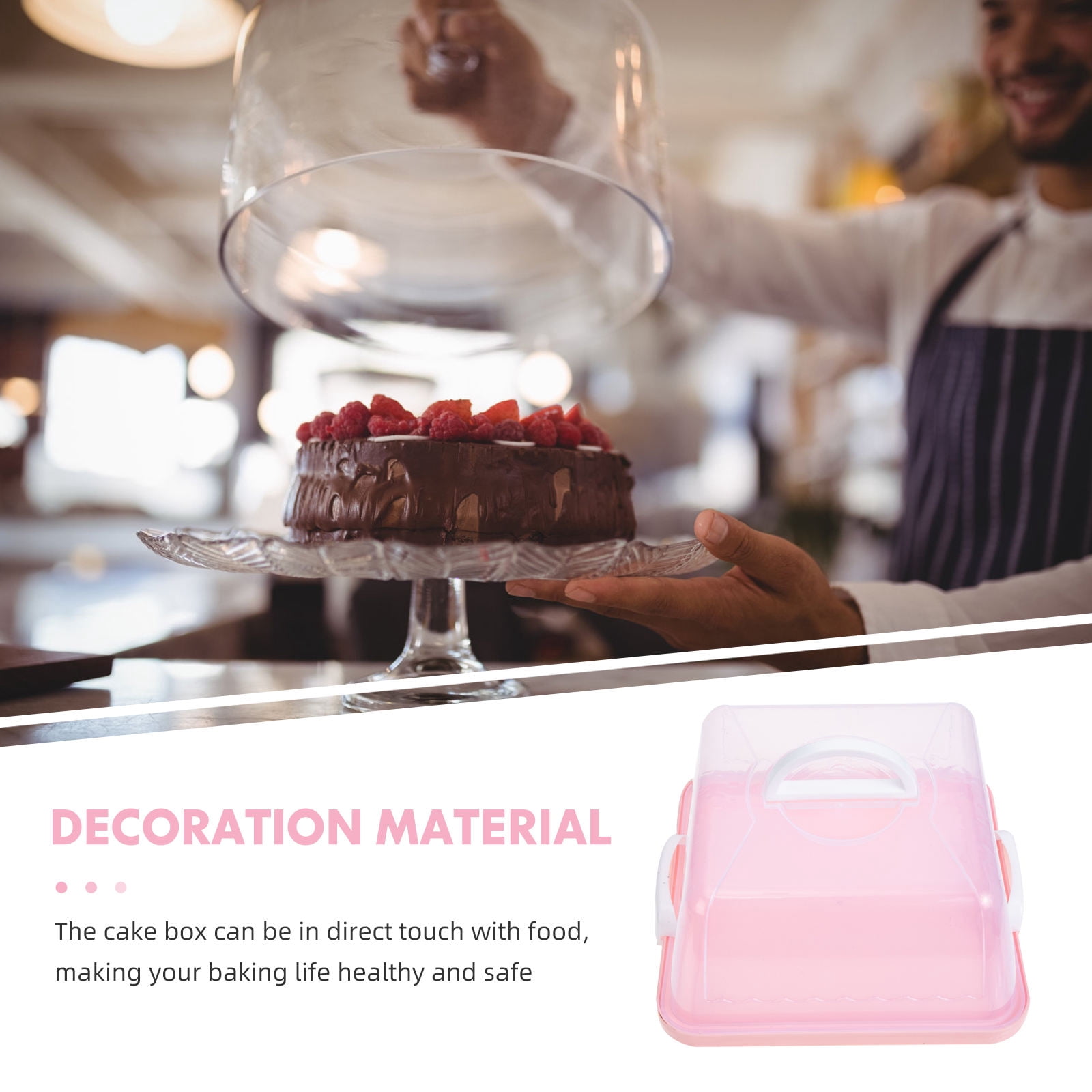 IBASETOY 8'' Square Cake Box Portable Dessert Carrier, Plastic Portable Bread Box With Handle, Small Clear Cake Packing Container For Transparent (25x25x12cm)