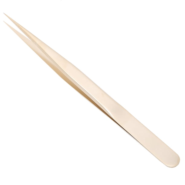 Pinzas multifuncionales para decoración de uñas, pinzas rectas doradas de acero para manicura de pestañas