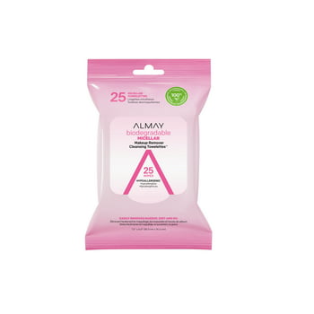 Almay Biodegradable Micellar Makeup Remover Cleansing Towelettes, Hypoenic, Cruelty Free, Fragrance Free, Dermatologist Tested, 25 Makeup Remover Wipes, 4.324 oz