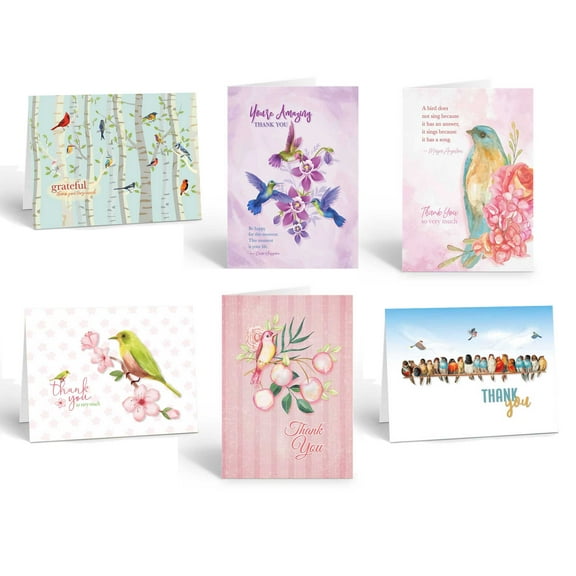 Assorted Birds Thank You Note Card - 12 Thank You Note Cards and Envelopes - Bir