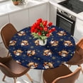 thumbnail image 2 of Blue Christmas Round Tablecloth 45-54 Inch Round Fitted Table Cloth with Elastic Edge, Vintage Elk Santa Xmas Snowflake Waterproof Table Cover Protector for Outdoor Picnic Party Dining, 2 of 6