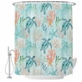 thumbnail image 2 of Teal Sea Turtle Starfish Shower Curtains for Bathroom, Summer Beach Coral Shell Blue Washable Fabric Shower Curtain with Hooks Waterproof Bathroom Decor Sets, 60 x 72 Inches, 2 of 9