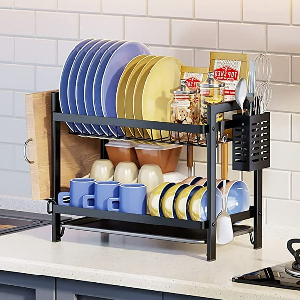 Fregadero de cocina, cuenco lateral, palillos, cuchillo y tenedor, taza de agua, estante de almacenamiento extraíble, encimera doméstica, estante de cuenco de doble capa, escurridor de cuencos y
