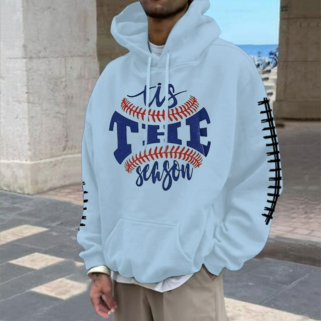 MHFRRA Sudadera con Capucha para Hombre con Estampado de Fútbol, Informal, Holgada, para Uso Diario, Cómoda y Cálida Azul claro
