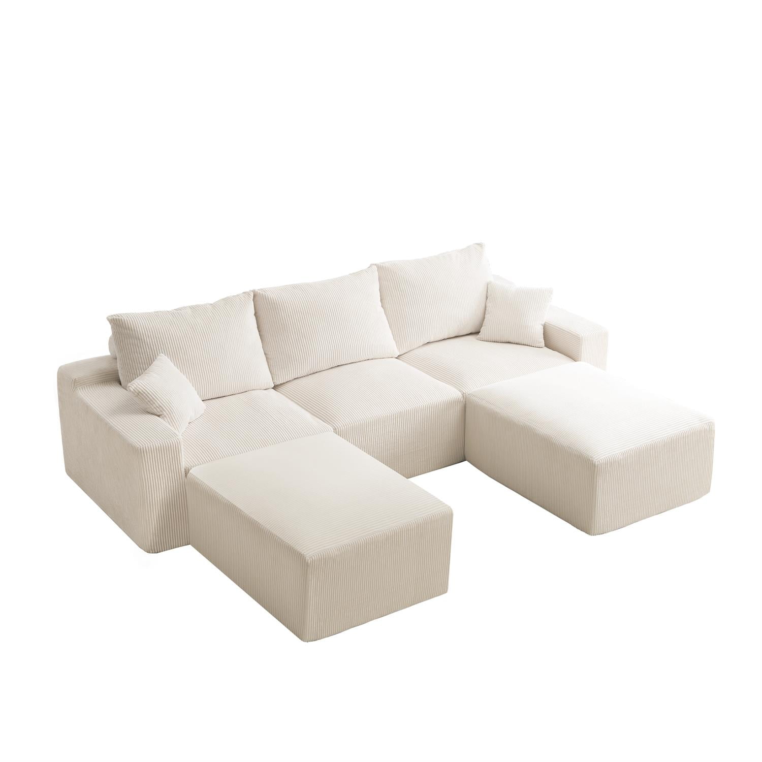 Demi Bonn 110" Ultra-Soft L-Shaped Sectional Sofa, Full-Compression 3-Seater Cloud Couch with 2 Chaise, Modular Deep Seat, No Assembly Required, Beige